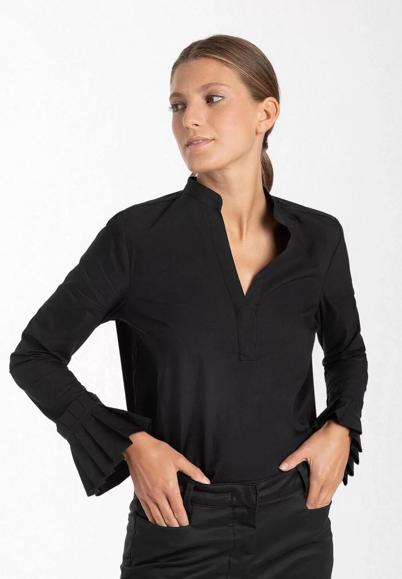 Store MORE&MORE Baumwoll/Stretch Bluse mit Falten-Manschette, , Herbst-Kollektion schwarz