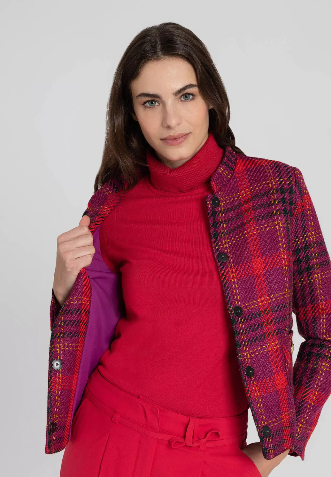 Best MORE&MORE kurzer Blazer, Maxi Check, Winter-Kollektion rosa