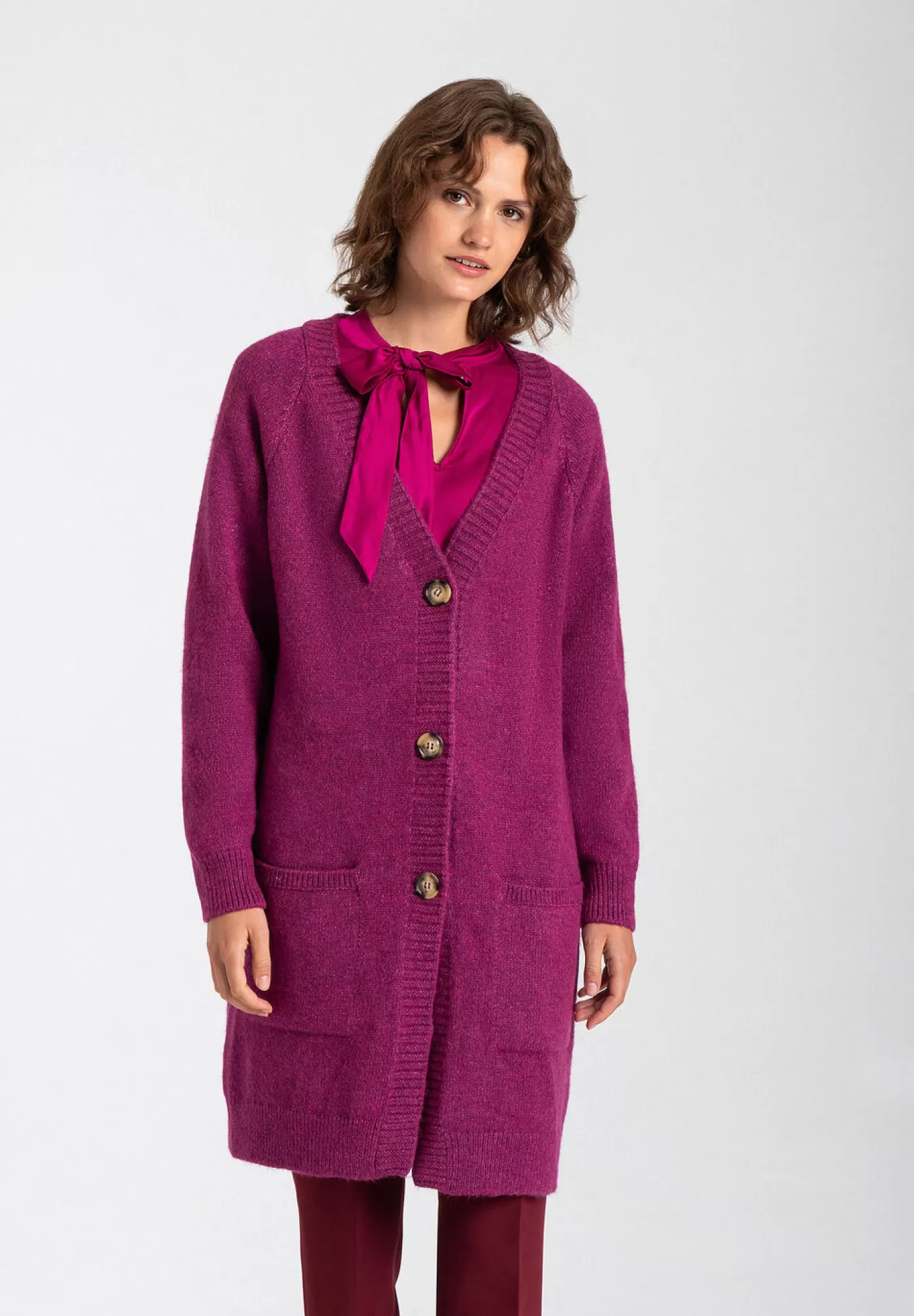 Discount MORE&MORE lange Strickjacke, bright orchid, Herbst-Kollektion pink