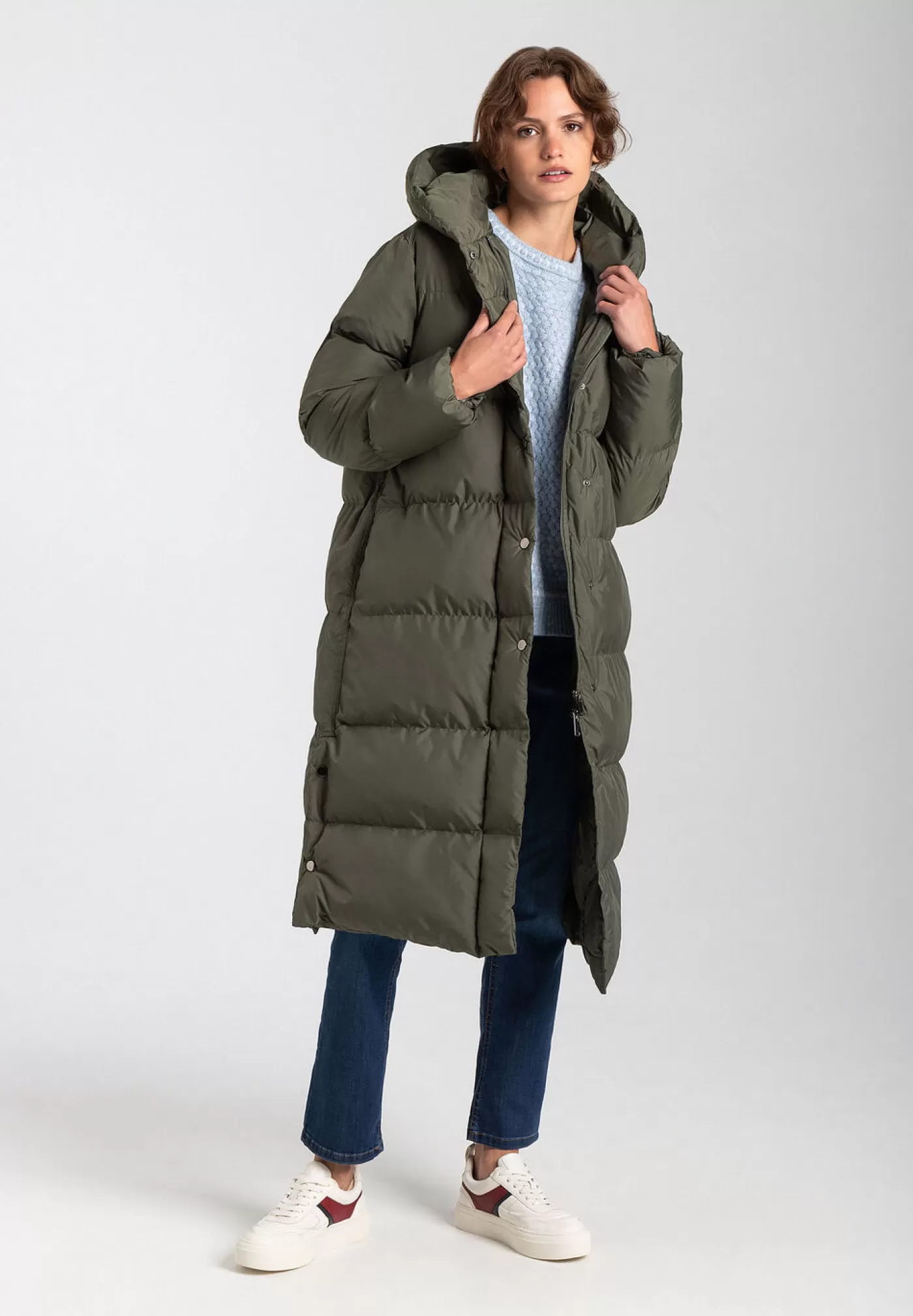 Discount MORE&MORE langer Steppmantel, olive, Winter-Kollektion gruen