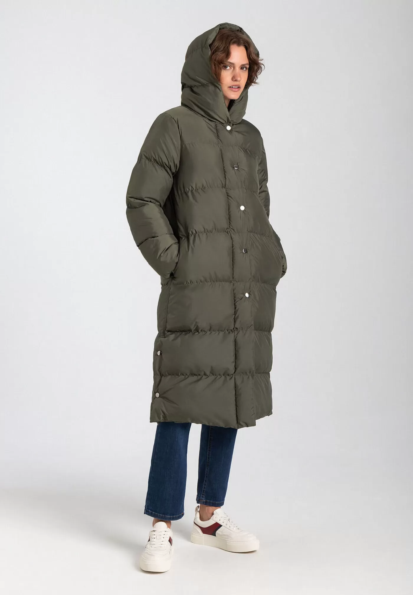 Discount MORE&MORE langer Steppmantel, olive, Winter-Kollektion gruen