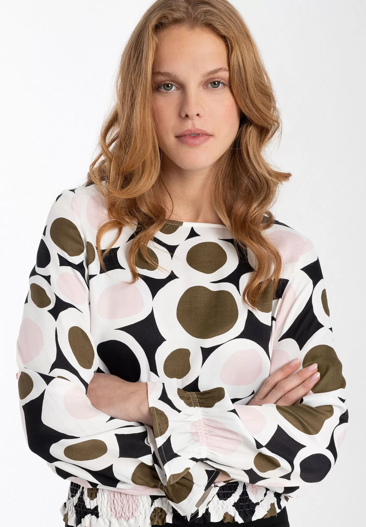 Shop MORE&MORE Printbluse, rosé/olive, Herbst-Kollektion gruen