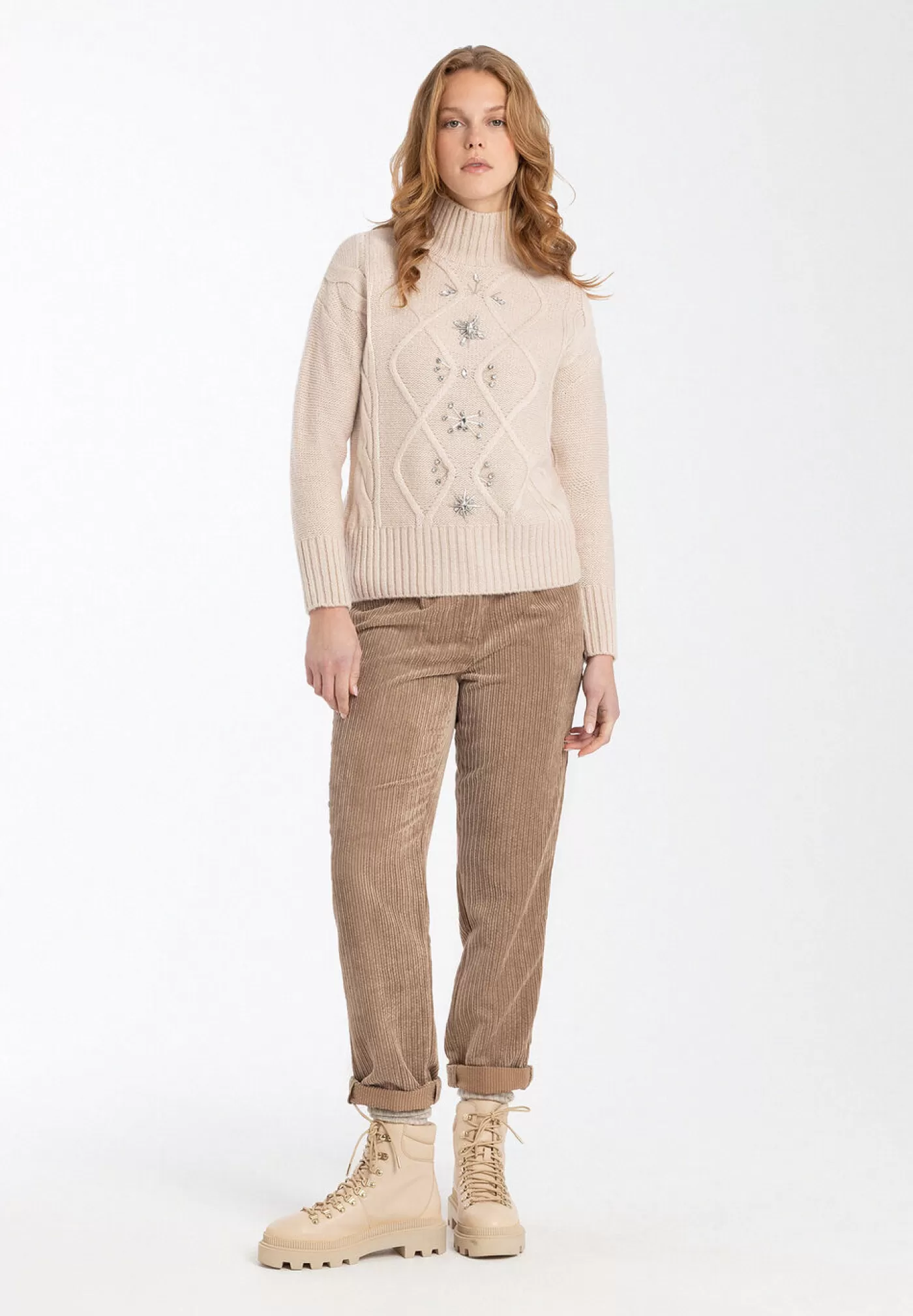 Online MORE&MORE Pullover mit Glanzsteinen, Winter-Kollektion beige