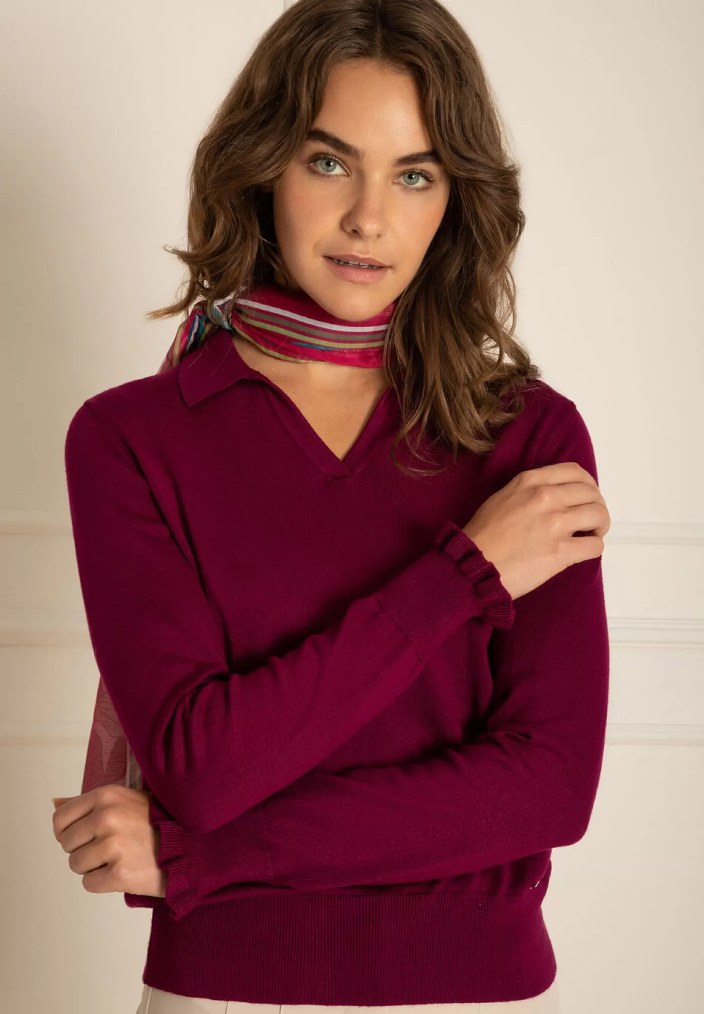 Fashion MORE&MORE Pullover mit Polokragen, dark orchid, Herbst-Kollektion pink