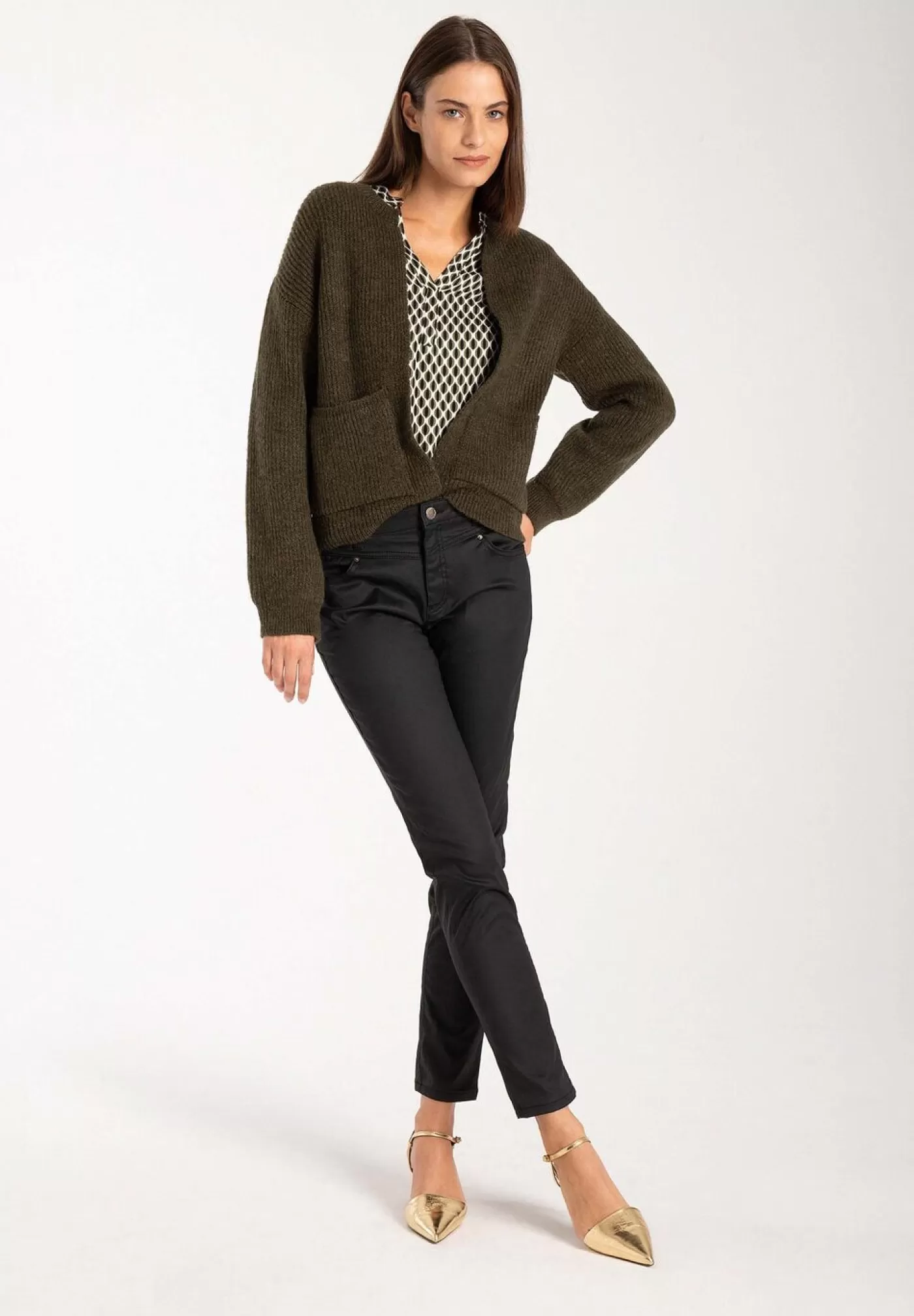 Sale MORE&MORE Rippen-Strickjacke, olive, Herbst-Kollektion gruen