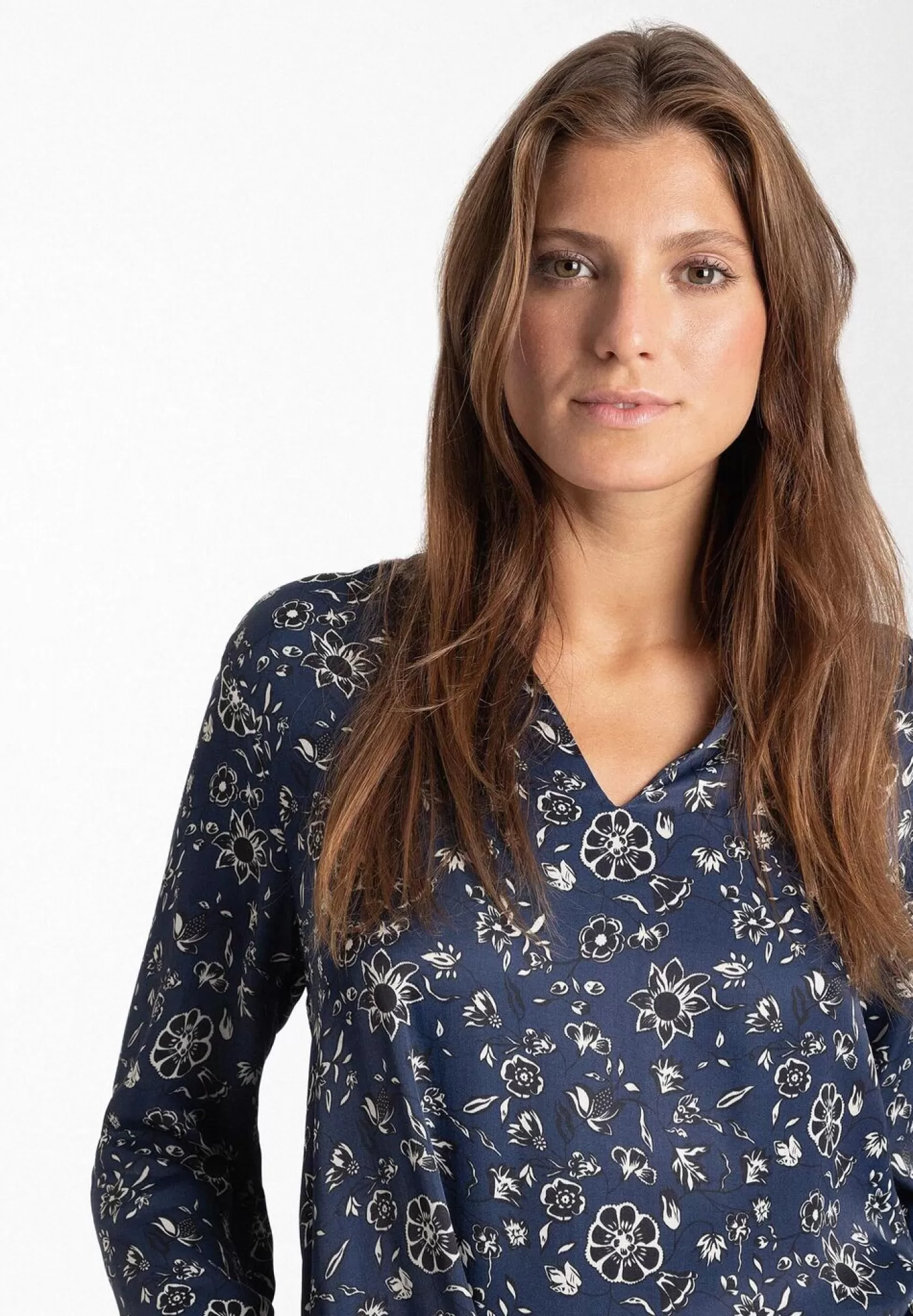 Fashion MORE&MORE Satinbluse, Flowerprint, Herbst-Kollektion blau