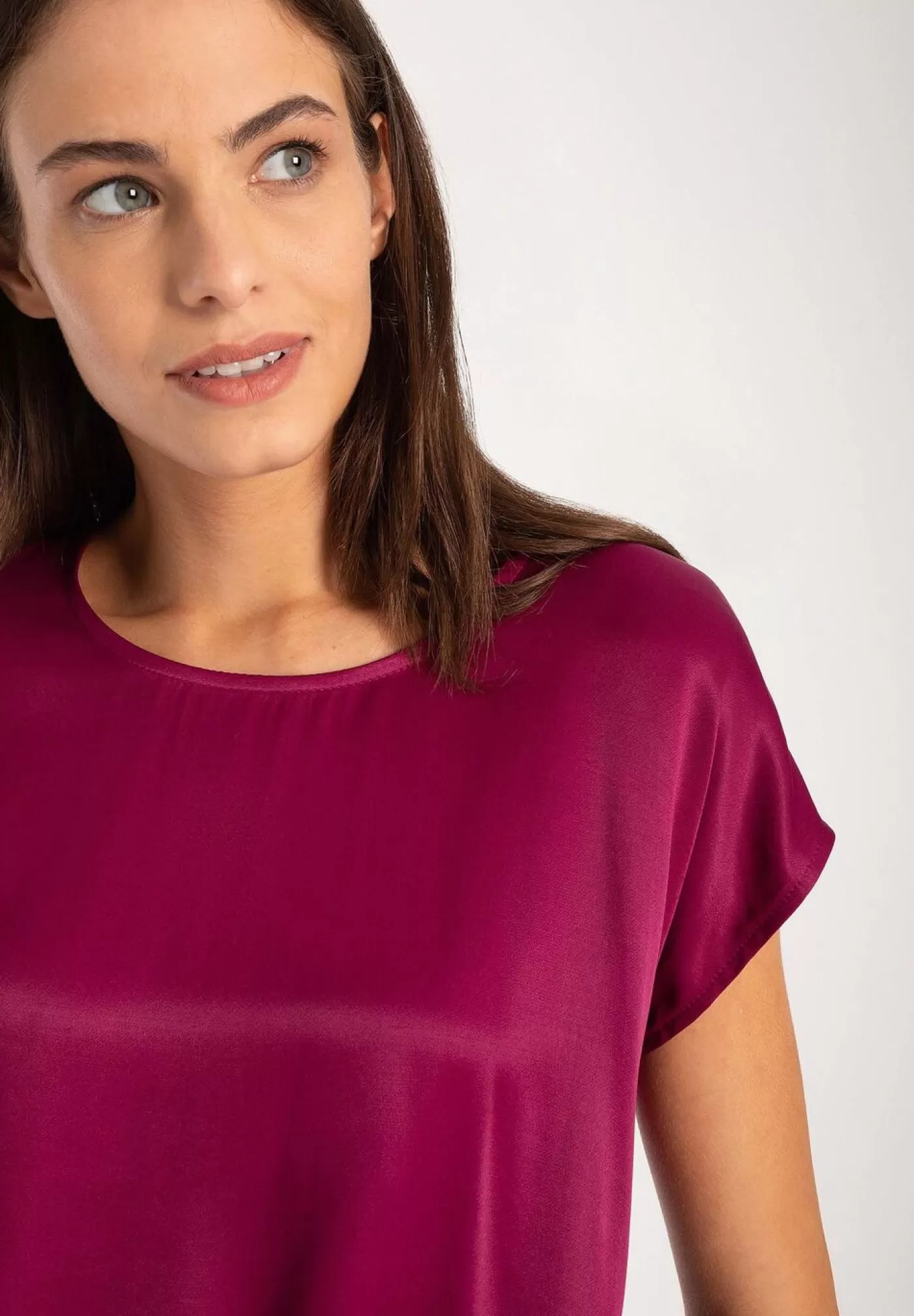 Outlet MORE&MORE Shirt mit Satinfront, dark orchid, Herbst-Kollektion pink