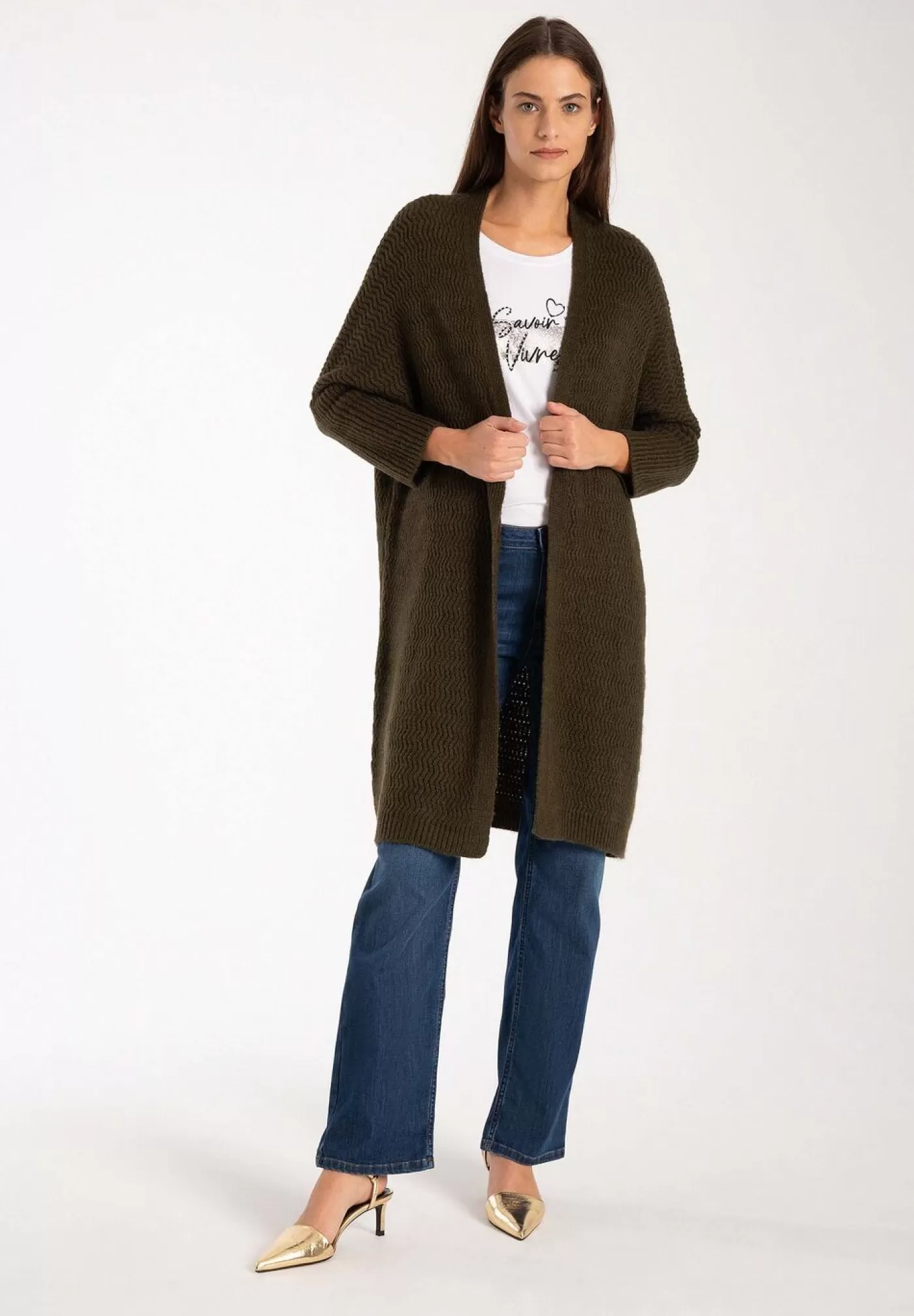 Cheap MORE&MORE Struktur Cardigan, olive, Herbst-Kollektion gruen