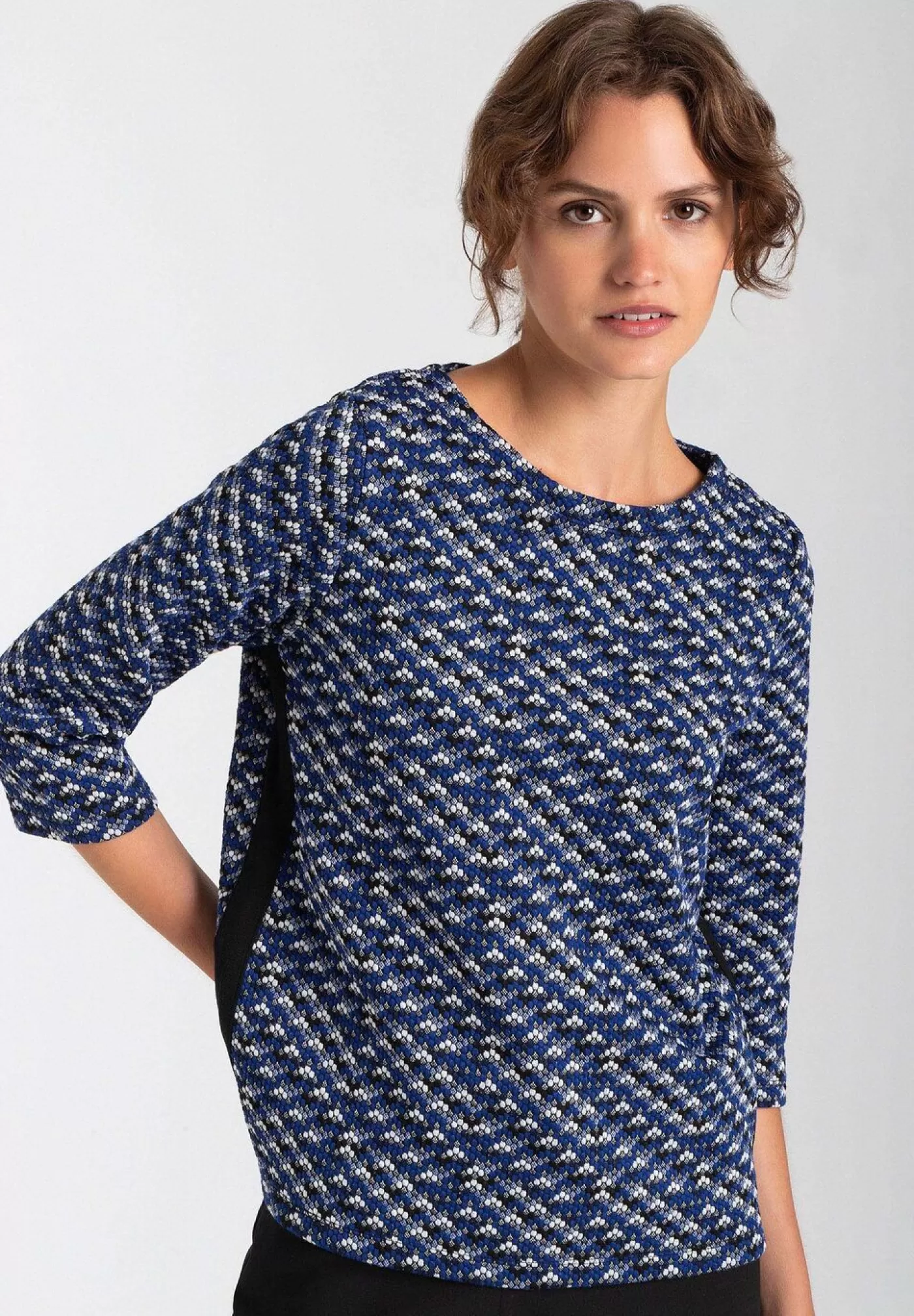 Fashion MORE&MORE Sweatshirt mit Jacquardmuster, Herbst-Kollektion blau