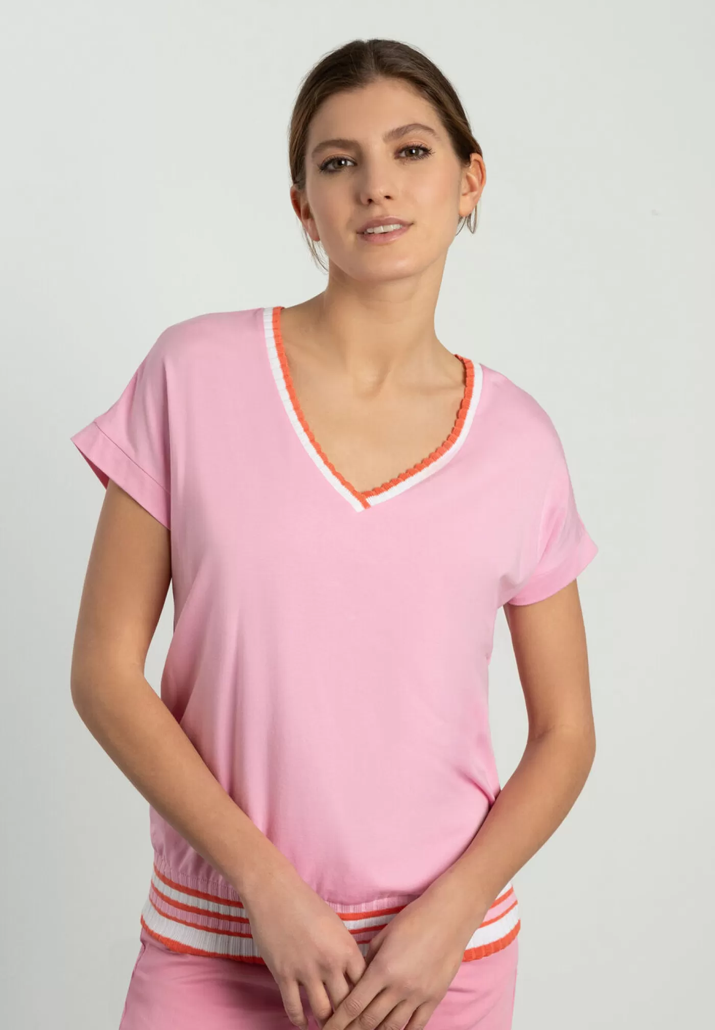 Store MORE&MORE T-Shirt mit Strickbündchen, creamy pink, Frühjahrs-Kollektion rosa