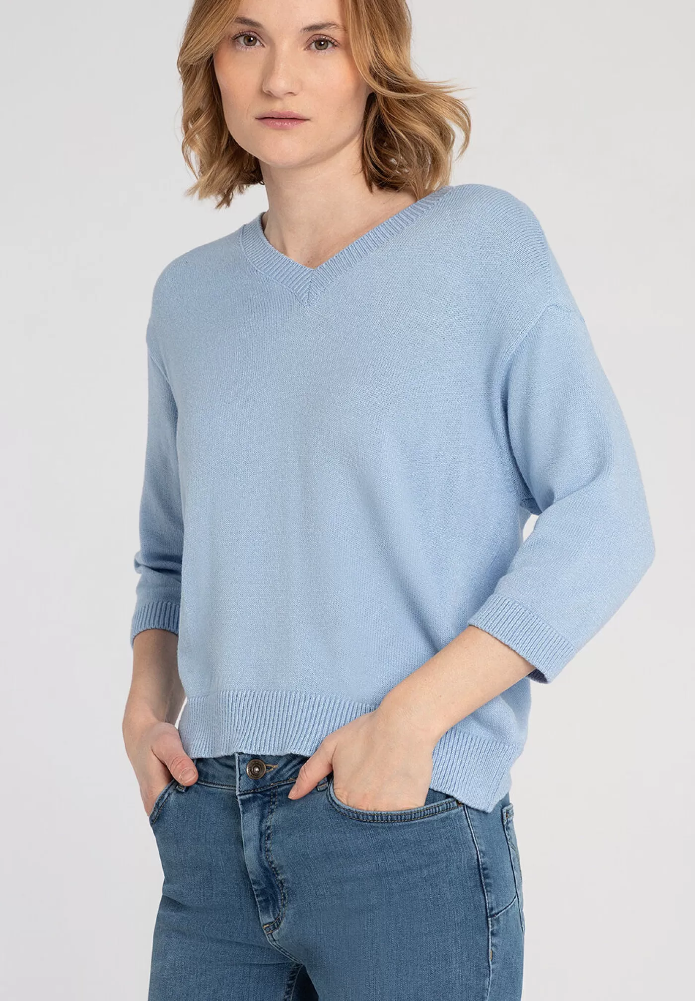 Cheap MORE&MORE V-Neck Pullover, , Frühjahres-Kollektion hellblau