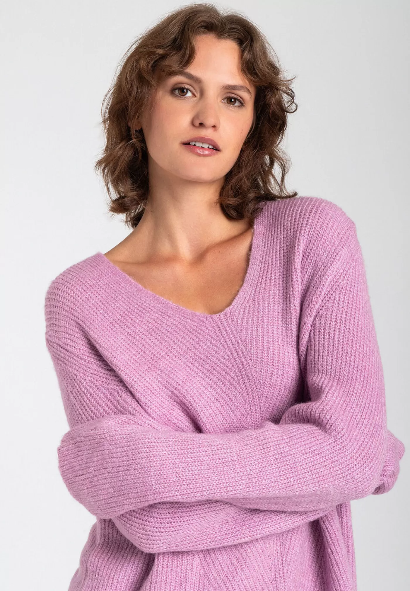 Fashion MORE&MORE V-Neck Pullover, c, Herbst-Kollektion lila